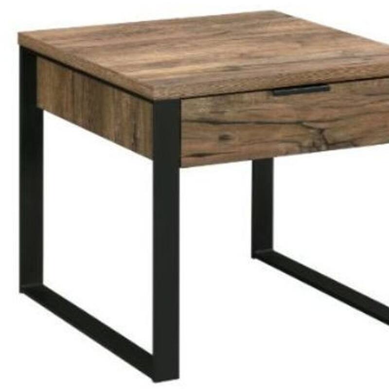 HomeRoots 22" Black And Weathered Oak Square End Table With Drawer 24